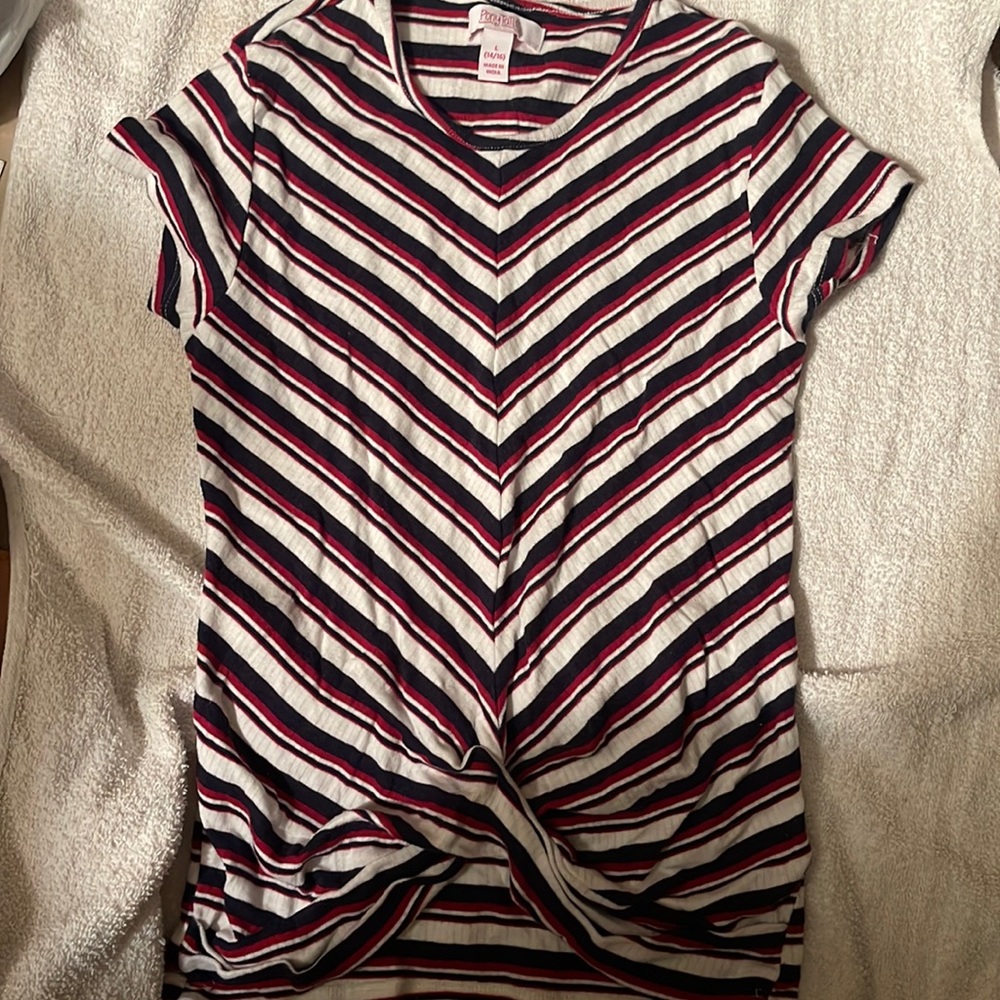 White with blue and Burgundy stripes